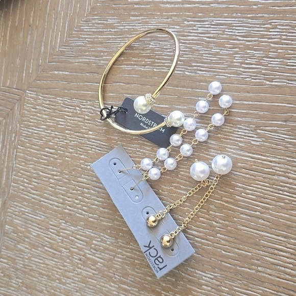 New Nordestram Rack Pearl Earing and Braclet Gold-Tone - Picture 1 of 3